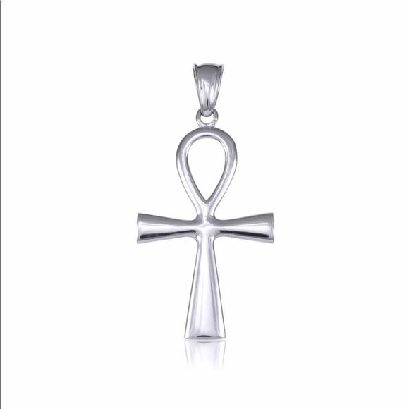 14K White Gold Ankh Cross Charm Pendant Solid Gold